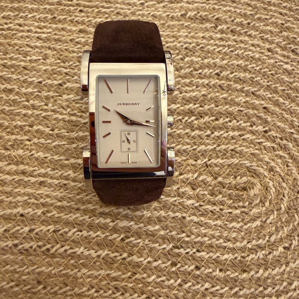 Burberry Rectangular Swiss Made Watch Brown Leather Strap BU1103 - Picture 2 of 7